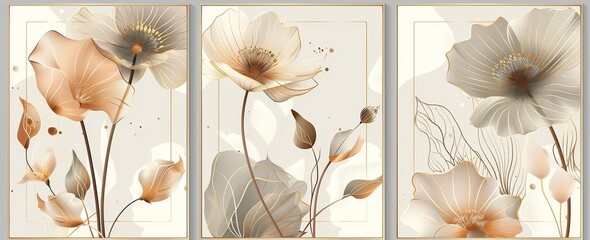 Wall Mural - Abstract flowers on transparent and light canvases. Plant art design.