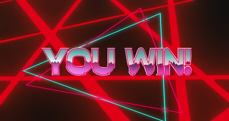 Sticker - Image of you win text over neon pattern background