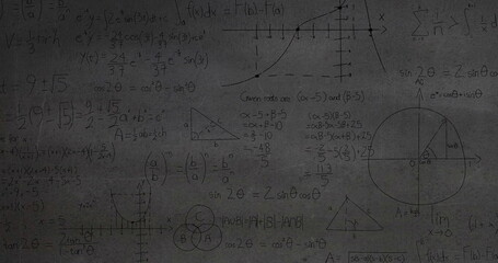 Poster - Image of mathematical equations and formulas floating against textured grey background
