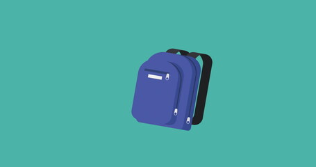 Poster - Image of schoolbag icon over green patterned background