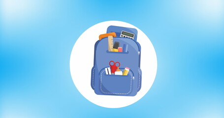 Poster - Image of schoolbag icon over blue background