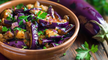 Wall Mural - Eggplant and Onion Salad with Parsley