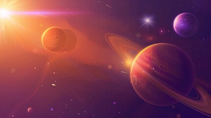 Wall Mural - This modern illustration shows a planet's horizon with a bright orange glow. It is a real-life depiction of the view from outer space against an abstract sunset or sunrise background.