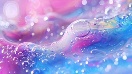 a close-up shot capturing water bubbles forming and floating on the surface ,the bubbles vary in siz