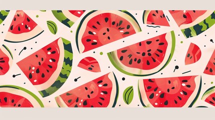 Aufkleber - A close-up image of several vibrant watermelon slices on a light background. Generative AI