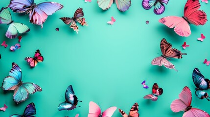 Wall Mural - A painting of many butterflies on a blue background