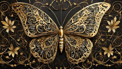 Wall Mural - Golden Elegance: The Black-Patterned Butterfly