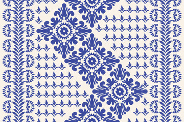 Naklejka na meble Motifs Ikat floral paisley embroidery background.geometric ethnic oriental pattern traditional.Aztec-style abstract. design for texture, fabric, clothing, wrapping, decoration