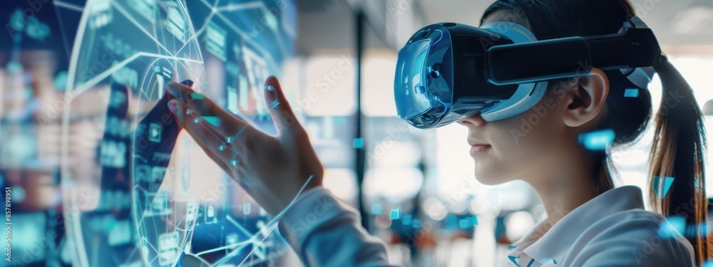 A futuristic classroom where students interact with augmented reality ...