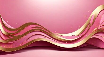 Canvas Print - Pink background with luxury sparkle golden curve, 3d style, modern cover design. vector illustration