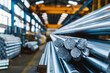 © furyon - storing shiny aluminum rods in industrial warehouse for recycling into foil products sustainable manufacturing concept photo