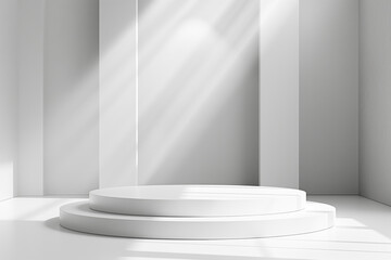 Aufkleber - White podium on a white background with geometric architectural background, modern design concept. Generative AI