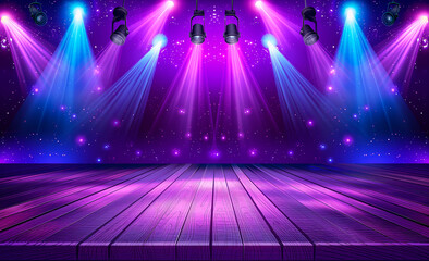 Aufkleber - Stage with spotlight beams on a purple background, concept of a live concert or performance. Generative AI
