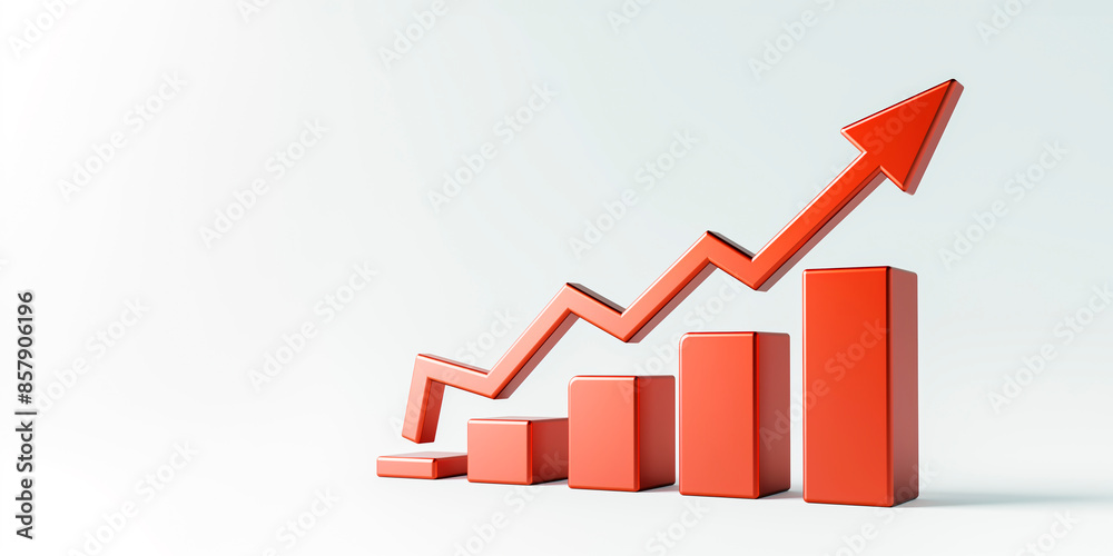 Rising bar graph with an upward arrow, digital image, white background ...