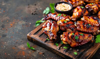 Wall Mural - Delicious grilled chicken on rustic background