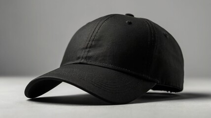 Black baseball cap mockup on a grey background