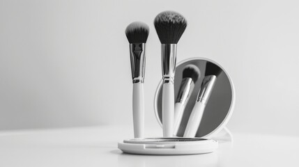 Wall Mural - White Makeup Brushes with Mirror and Compact