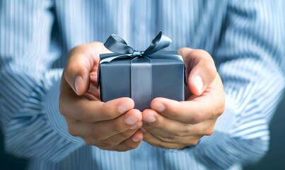  Hands of businessman holding gift box, Generative AI