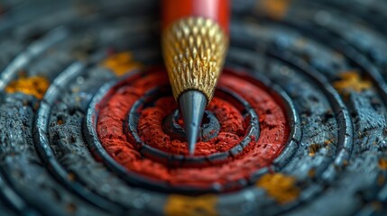 In this striking image, a pencil's sharpened tip is depicted aiming directly at the center of a colorful, concentric target, symbolizing precision and creativity.