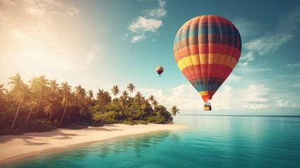 Wall Mural - Hot air balloon gliding over a tropical island