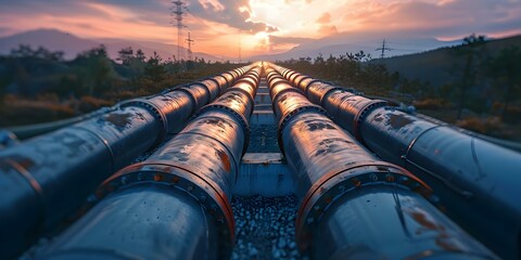 Canvas Print - Refining Process of Oil and Gas Pipeline for Transportation. Concept Oil Refinement, Gas Processing, Pipeline Construction, Transportation Logistics, Energy Industry