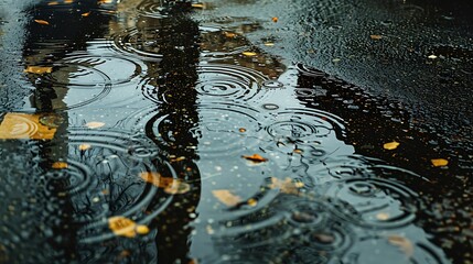 Wall Mural - sidewalk with rain drops and ripples in puddles