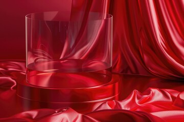 Aufkleber - A glass filled with liquid sitting on a red cloth, perfect for photography or still life compositions