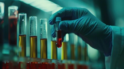 Poster - A scientist in a lab coat holds a test tube, suitable for use in medical or scientific illustrations