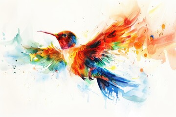 Poster - A vibrant hummingbird in flight with iridescent feathers and bright colors