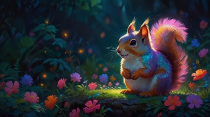 Wall Mural - Colorful Squirrel in a Magical Forest