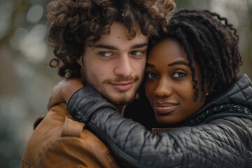 Poster - A man and a woman sharing an intimate moment, suitable for various emotional and romantic contexts