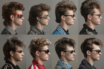 Aufkleber - A collection of images showcasing a man with various hairstyles, from casual to stylish