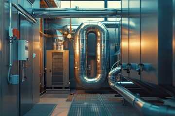 Poster - A large metal pipe installed in a building wall or floor
