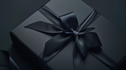 Wall Mural - A small black gift box wrapped with a black ribbon, ideal for storing small items or as a decorative piece