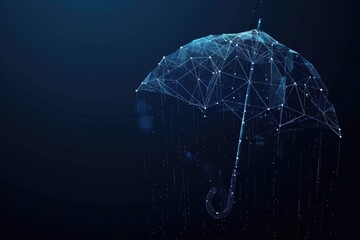 Poster - A blue umbrella with a string of fairy lights hanging from it, ideal for use as a decorative element or in scenes with a festive atmosphere