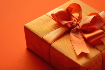 Poster - A small orange gift box tied with a red bow, perfect for gifting or decorating
