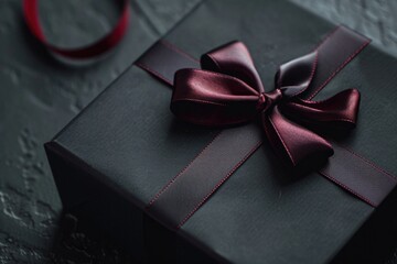 Poster - A beautifully wrapped gift with a red ribbon and a black gift box