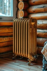 Poster - A radiator sits on a wooden floor next to a window, perfect for interior design or architecture photography