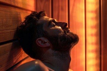 Poster - A portrait of a bearded man leaning against a wall, possible for editorial or commercial use