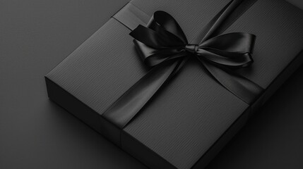 A small black gift box tied with a black ribbon, ready for a special occasion