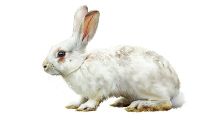 Aufkleber - A close-up image of a white rabbit sitting on a plain white background, looking directly at the camera