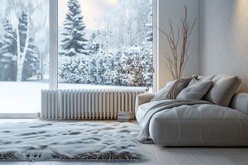 Wall Mural - A comfortable living space with furniture and a large window providing natural light