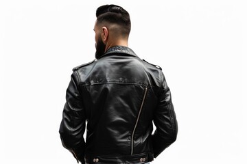 Poster - A person wearing a black leather jacket, hands in pockets, possibly waiting or observing something