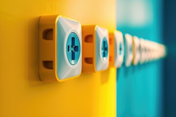 Poster - A detailed view of a textured yellow and blue wall, suitable for interior design or architecture projects