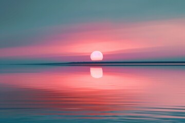 Poster - A serene scene of the sun setting behind the water's horizon, ideal for use in travel or nature-inspired designs