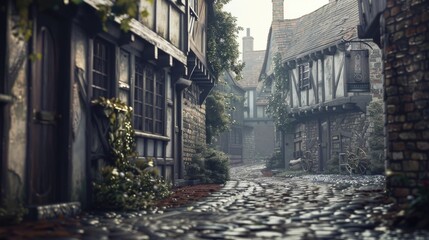 Poster - Old buildings and architecture on a small cobblestone street