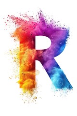 Poster - A close-up view of a letter R composed of colored powder, suitable for use in educational or artistic purposes