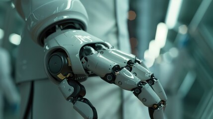 Poster - A detailed view of a robot's arm and hand, suitable for technology or innovation themed projects