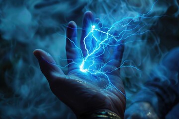 Poster - A person holding a blue LED light or glow stick, possibly for safety or signaling purposes