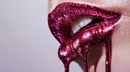 Poster - A close-up shot of a person's lips covered in glitter, perfect for party or celebration-related uses